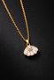 Women's Gold Color Pearl Detailed Sea Shell Necklace and Earring Set - 5