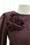 Brooch Detailed Belted Lined Balloon Sleeve Tulle Voile Dress -Plum - 7