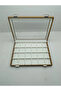 Glass Lid Leather Fabric Coffee-White Color 34 cm / 24 cm 24 Compartments Jewelry Display Stand - 3