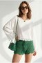 Women's White Boat Neck Tassel Detailed Crinkle Blouse Blz-19003414 - 3