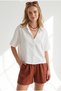 Women's White Short Sleeve Crop Muslin Shirt Gml-19001455 - 4