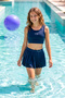 Girls' Swimsuit with Zero Sleeve Top, Shorts and Skirt 26601 Navy Blue - 3