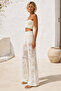 Women's Ecru Knitted Beachwear Pants Openwork Floral Patterned High Waist Wide Leg Beach Pants 004 - 8