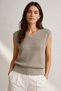 Beige Textured Knitted V-Neck 100% Cotton Women's Knitwear Blouse