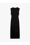 Sleeveless Crew Neck Draped Midi Evening Dress with Metal Accessories - 4