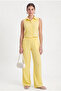 Women's Alfie Zero Sleeve Shirt Elastic Waist Pants Woven Yellow Bottom Top Set
