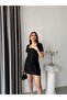 Women's Black Textured Patterned Watermelon Sleeve Mini Lace Dress Elt7262