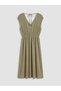 Lcwaikiki Classic Green V-Neck Textured Gathered Waist Fitted Dress - 6