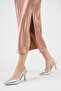 Women's Mirror Silver Pointed Toe Heeled Shoes - 5