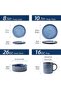 16 Piece Stoneware Dinner Set, Modern Design, Microwave & Dishwasher Safe - Blue - 2