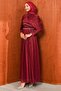 Burgundy Draped Janjan Evening Dress with Stone Waistband - 4