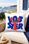 Lobster Blue Text Printed Marine Decorative Throw Pillow Cover Summer Home Decor 43X43 cm - 2