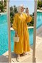 Women's Dark Yellow Modal Fabric Layered Hijab Dress (Unlined) - 3
