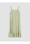 Lcw Comfort Khaki V-Neck Floral Strap Ruffle Dress - 5