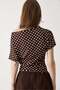 Women's brown ruched waist short sleeve blouse - 5