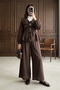 Lace Detailed Tie-Front Strawberry Fabric Pants Two-Piece Set - Brown
