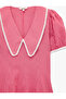 Lace Detailed Short Balloon Sleeves Wide Baby Collar Gingham Mini Dress - 3
