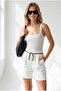 Women's White Belt Detailed Cotton Shorts with Pockets Şrt-19000098