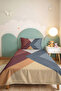 Blue Geometric Modern Young Room Single Pique Set - Gray Beige Quilted Bedspread 160X220 cm - 4