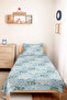 Daisy Floral Blue Youth Room Single Pique Set - Botanical Green 160X220 cm Bedspread - 5