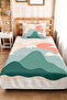Geometric Mountain Green Young Room Single Pique Set - Pastel Modern Salmon 160X220 cm Bedspread - 2