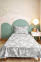 Botanik Gray Young Room Single Pique Set - White Tropical 160X220 cm Quilted Bedspread - 5