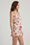 Cute Teddy Bear and Bow Patterned Shorts Pajama Set with Ruffle Detail on Straps and Leg Ends and Ornamental Cord - 2