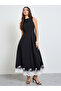 Black Lace Hem Sleeveless A-Line Maxi Dress - 2