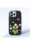 iPhone 13 Pro Max Compatible Case Camera Protector Black Silicone Couple Phone Case with Floral Pattern