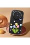 Vivo X300 Compatible Case Camera Protector Black Silicone Couple Phone Case with Floral Pattern - 2
