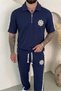 Retro Embroidered Tracksuit Set Navy Blue - 2