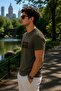 Men's Printed Crew Neck Khaki Loose T-Shirt - 4