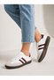 Women's Red and White Sneaker Sports Shoes – Retro Style, Striped Design, Daily Comfortable, Lace-Up Casual Model - 4