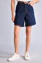 100% Cotton High Waist Navy Blue Jean Bermuda Shorts H0662Ax26Hs - 3