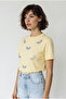 Women's Yellow Bead Stone Embroidered Dragonfly Patterned Comfortable Fit T-Shirt 2212 60283971 - 2