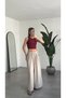 Women's Cream All-Size Compatible Pants with Gathered Waist and Tie-Up Detail at the Hem, Draped Modal Tencel Fabric - 4