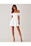 Women's 100% Cotton Lined Off-Shoulder Corset Detailed Buttoned Mini Summer Dress