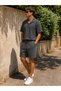 Men's Suit Waffle Fabric Cuban Collar T-Shirt & Shorts Smoked - 2