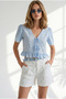 Women's Baby Blue Belted Pocketed Polka Dot Gabardine Shorts Shrt-19000090 - 4
