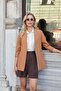 Hakim Lapel Collar Flato Pocketed Long Blazer with Slit Sleeves Cotton Lycra Fabric Jacket-Cinnamon - 2