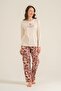 Women's Leaves Cream Long Sleeve Pajama Set Pc9263-S-V1