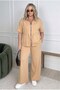 Women's Plus Size Short Sleeve Waist Cinched Zipper Shirt Collar Sweatpants Set 8276-26 - 4