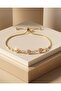 Women's Steel Elevator Bracelet Gold Color with Oval Pink Stone - 5