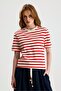Ecru Collar Red Striped Short Sleeve Tshirt
