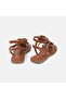 Women's Brown Double Buckle Straw Rose Detailed Leather Sandals - 7