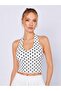 Women's White Halter Neck Polka Dot Blouse - 4