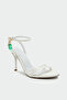 Sussie Metallic Women's White Heeled Shoes with Stone Accessories - 2