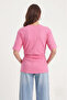 Women's Pam 100% Cotton Gathered Asymmetrical Knitted Pink Blouse - 5