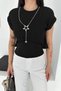 Women's Bürümcük Crop Blouse – Crew Neck Short Sleeve Loose Fit Summer White Blouse - 3