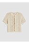 Lcw Comfort Ecru Crew Neck Openwork Women's Knitwear Cardigan
